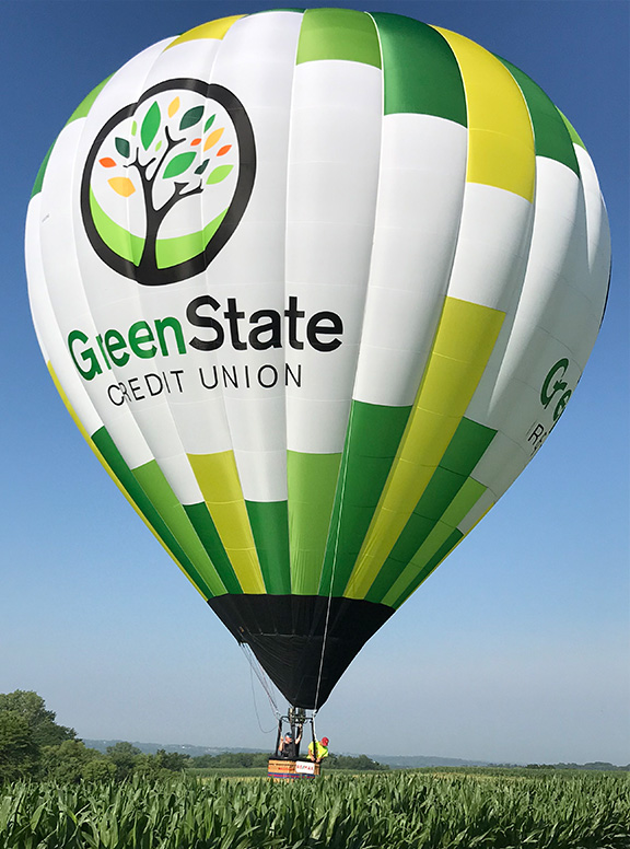 Hot air balloon named GreenState, flown by Denny Anderson at the National Balloon Classic.